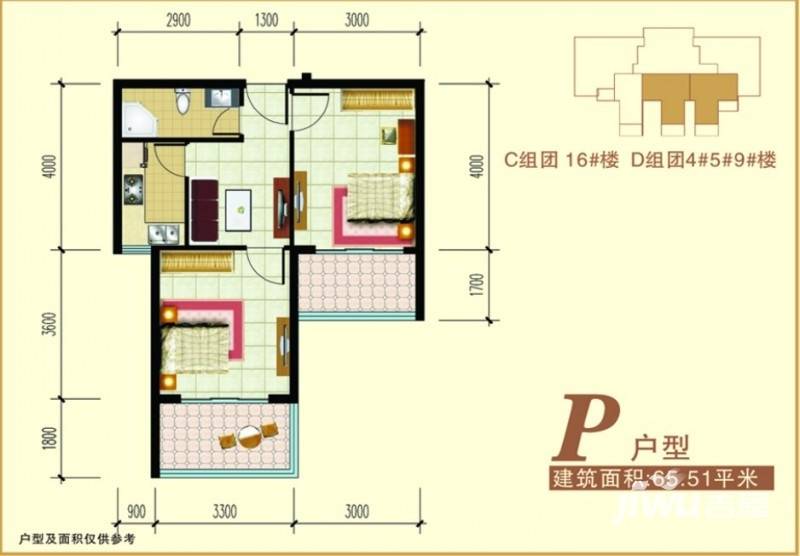 禧福泛海时代普通住宅65.5㎡户型图