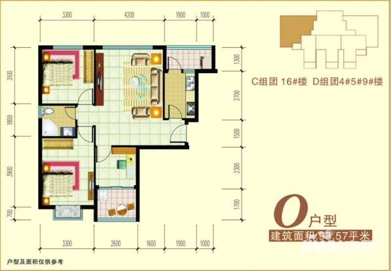 禧福泛海时代普通住宅93.6㎡户型图