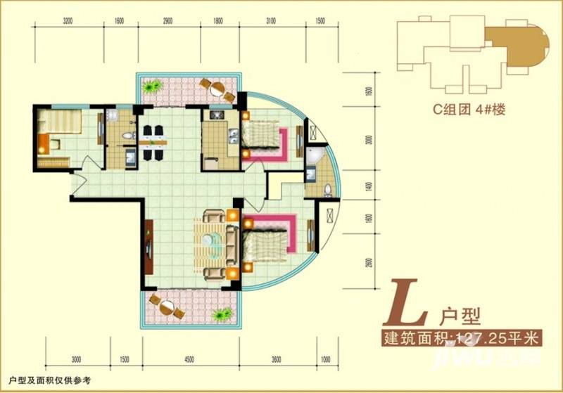 禧福泛海时代3室1厅2卫127.3㎡户型图