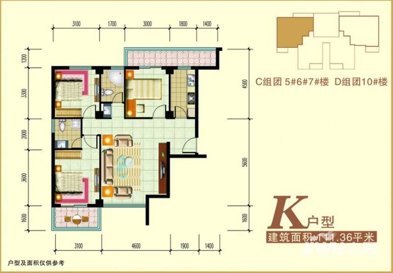 禧福泛海时代3室1厅2卫111.4㎡户型图