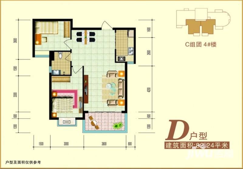 禧福泛海时代普通住宅82.2㎡户型图