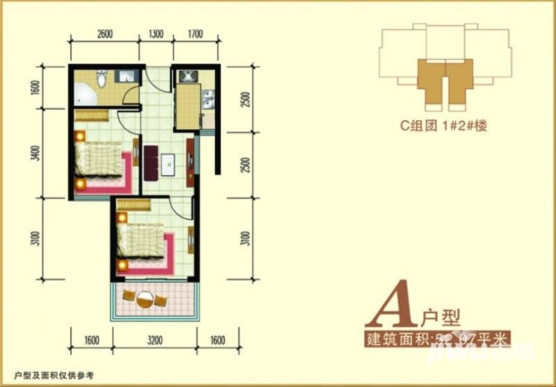 禧福泛海时代普通住宅52.1㎡户型图