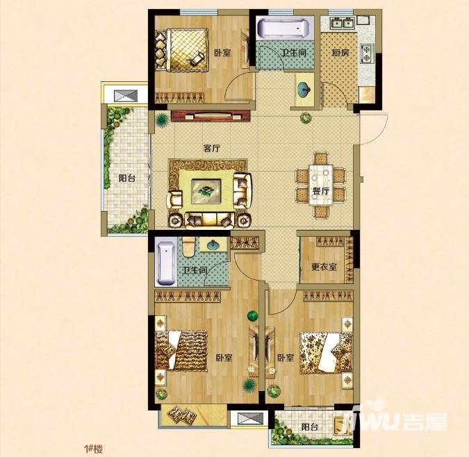 宇业天逸华府3室2厅2卫103.8㎡户型图