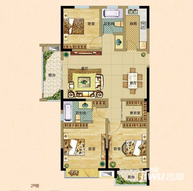 宇业天逸华府户型图 2号楼112平米k户型 112㎡