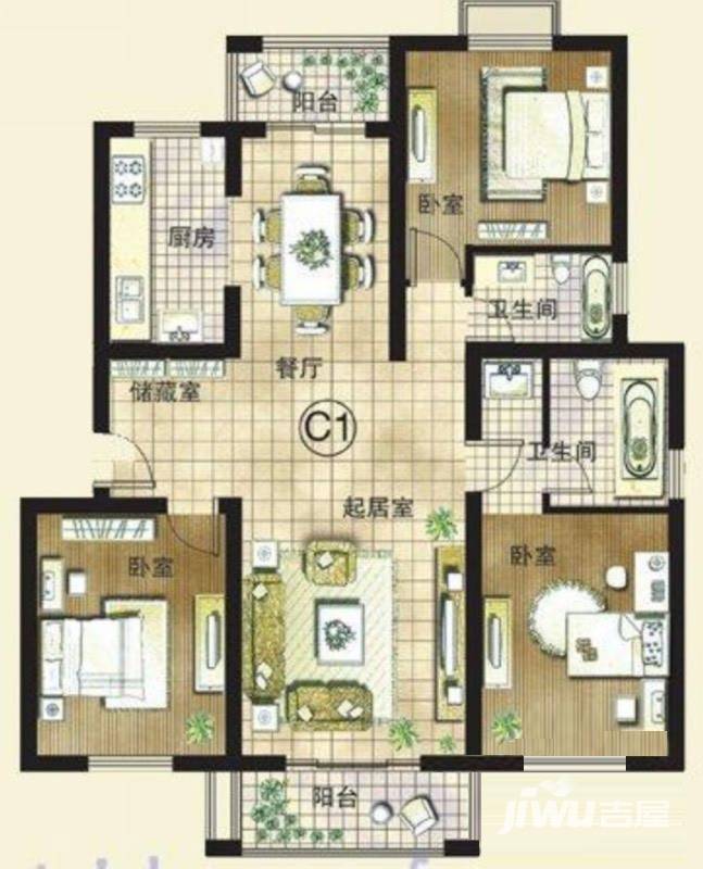 东润第一城3室2厅2卫户型图