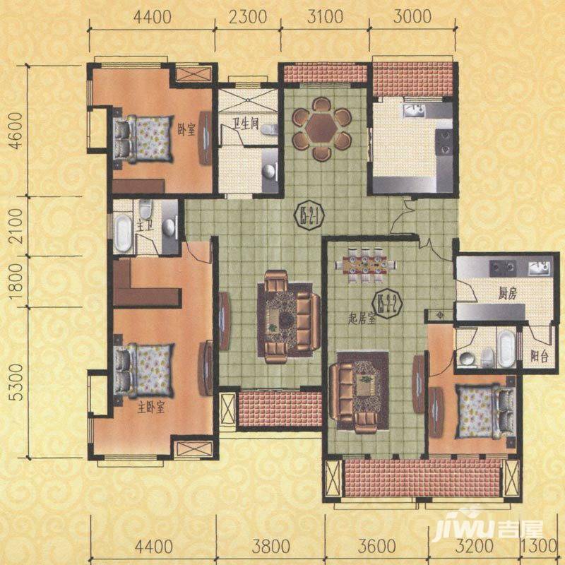 金通桂园3室4厅3卫199㎡户型图