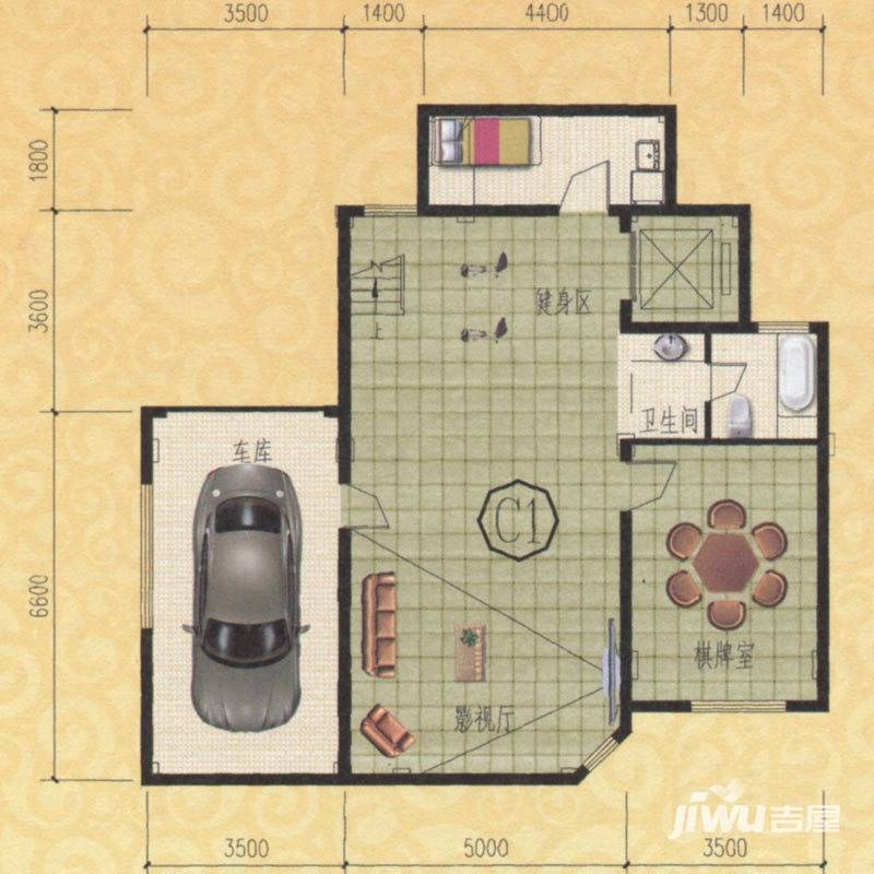 金通桂园1室1厅1卫114㎡户型图