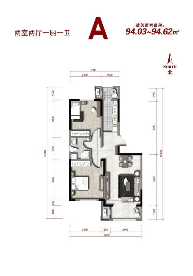 白鹭湾花园普通住宅94㎡户型图