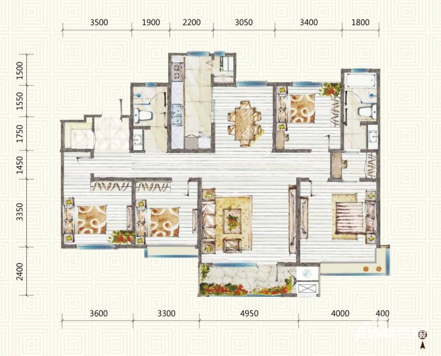 首玺4室2厅2卫176.6㎡户型图