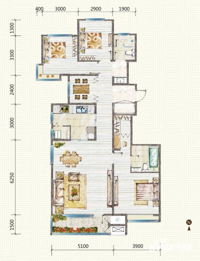 首玺3室3厅2卫157.1㎡户型图