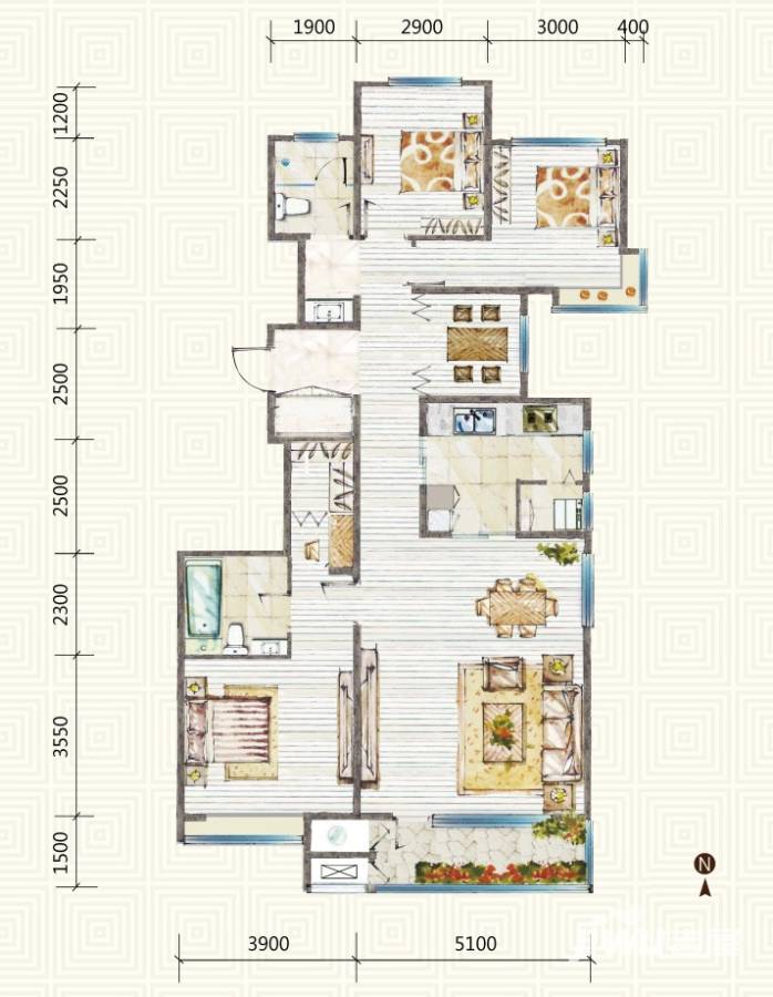 首玺3室3厅2卫157.1㎡户型图