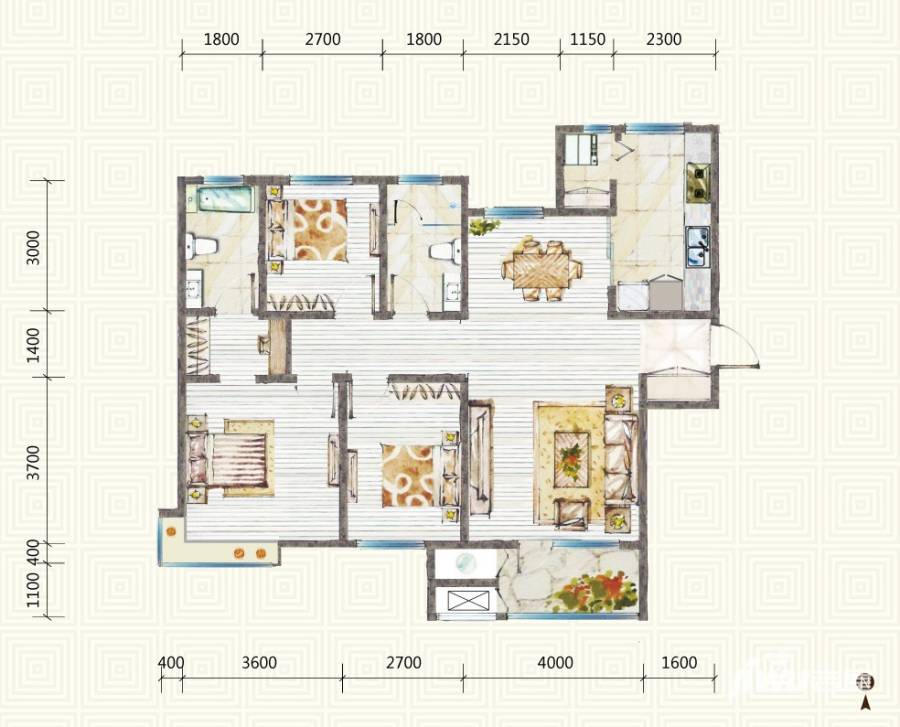 首玺3室2厅2卫134.6㎡户型图