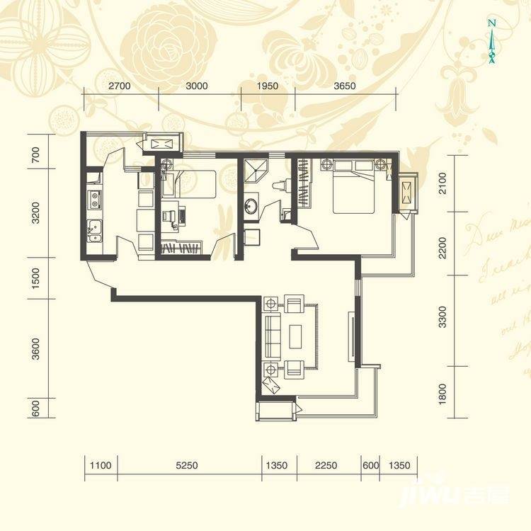 滨海智谛山2室2厅1卫94㎡户型图