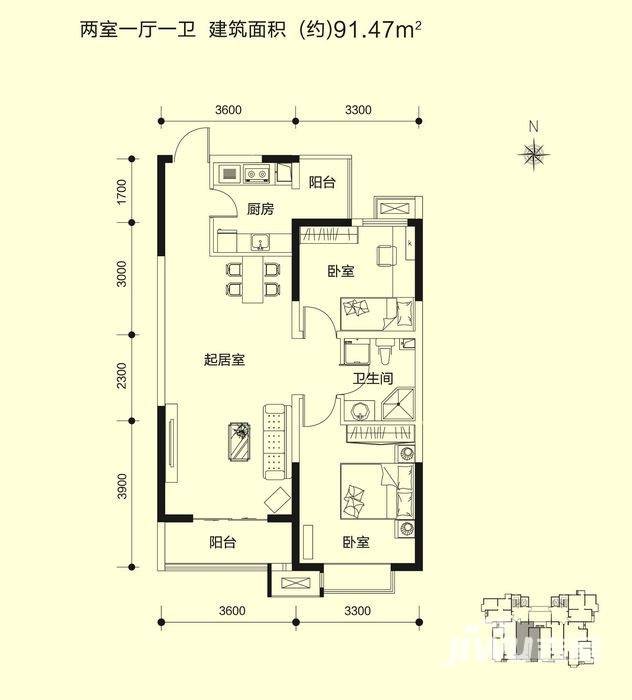 滨海智谛山普通住宅91.5㎡户型图