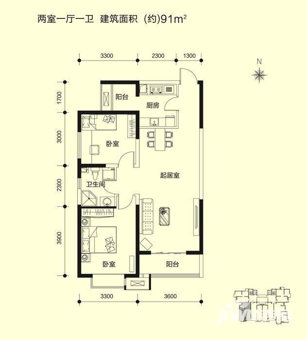 滨海智谛山普通住宅91㎡户型图