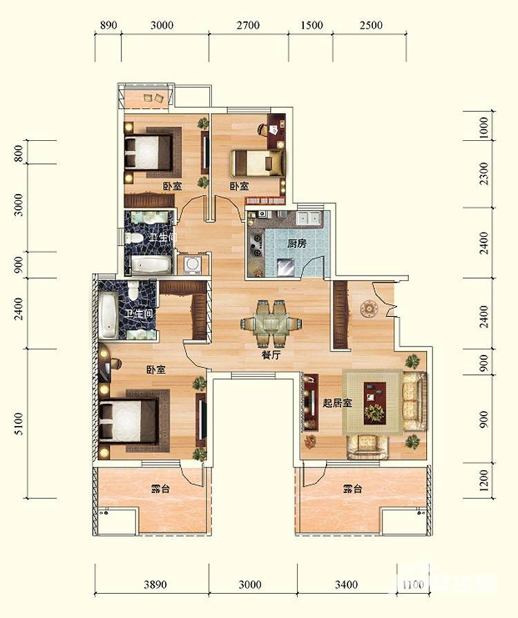 巴登巴登4室2厅2卫117.3㎡户型图