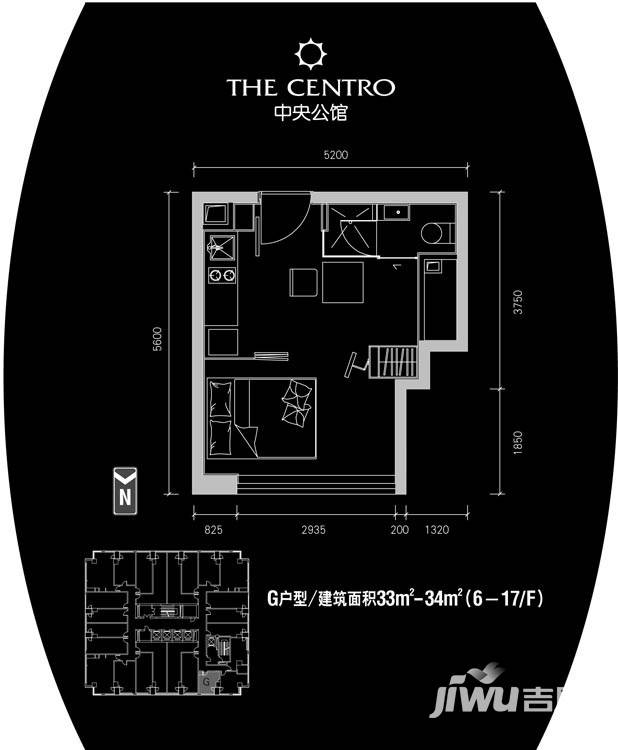 中央公馆普通住宅34㎡户型图