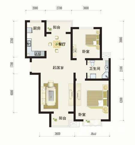 清谷清梅园别墅2室2厅1卫78㎡户型图