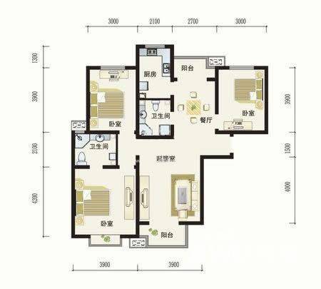 清谷清梅园别墅3室2厅2卫107㎡户型图