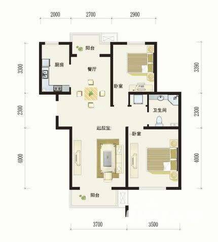 清谷清梅园别墅2室2厅1卫户型图