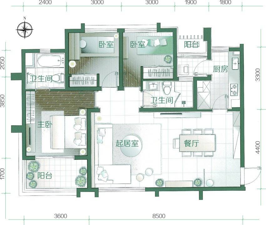 Park Tower 景杉3室2厅2卫户型图