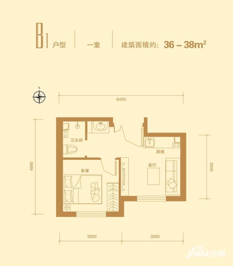 华润紫阳里1室1厅1卫34㎡户型图