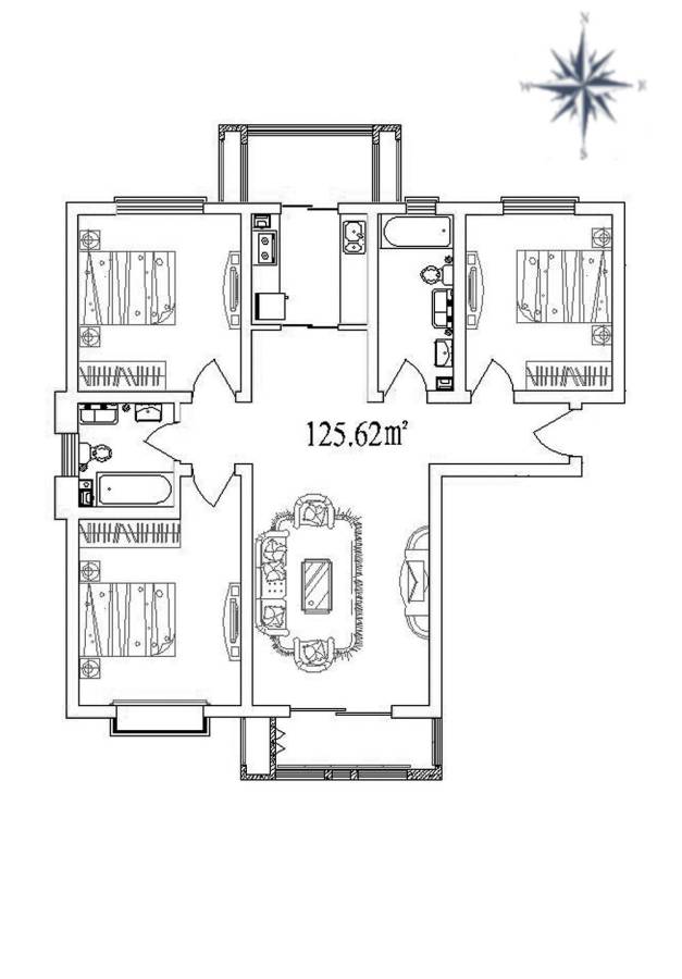 和骏新家园3室2厅1卫125.6㎡户型图