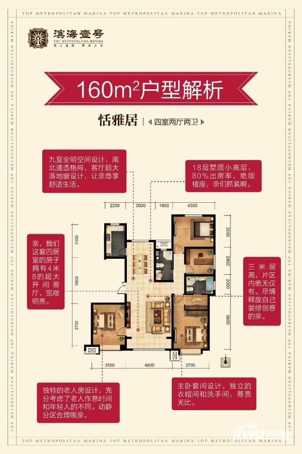 中海滨海壹号4室2厅2卫160㎡户型图