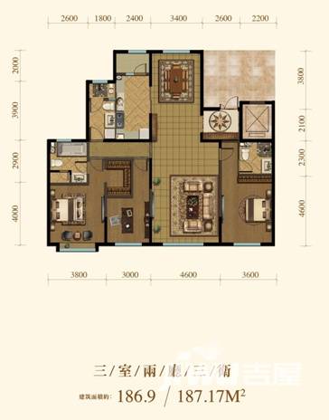 融创王府壹號3室2厅3卫187.2㎡户型图