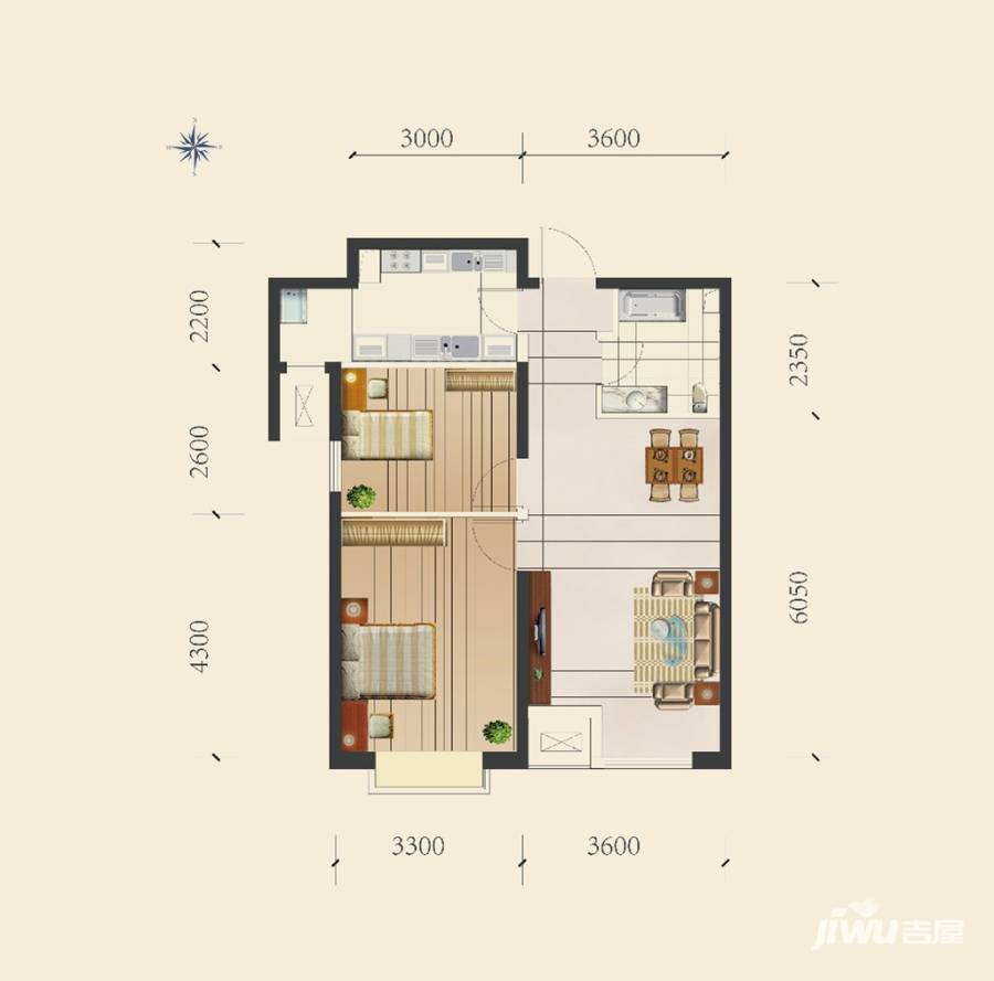 龙跃财富公馆2室2厅1卫82㎡户型图