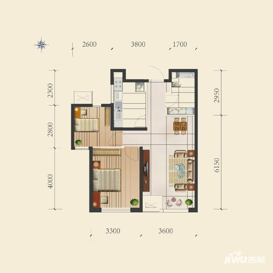 龙跃财富公馆2室2厅1卫81㎡户型图