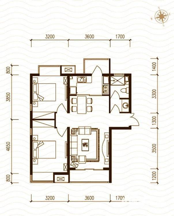 富民河畔家园2室2厅1卫91.7㎡户型图