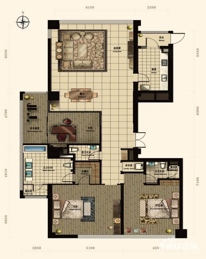 融创奥城天玺3室2厅3卫228.9㎡户型图