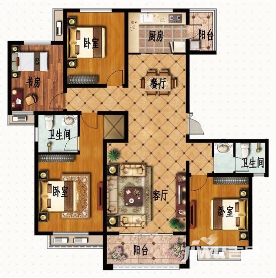 华硕天韵4室2厅2卫168.6㎡户型图