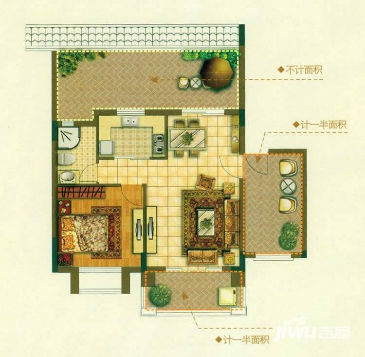 瀚城1室2厅1卫70㎡户型图