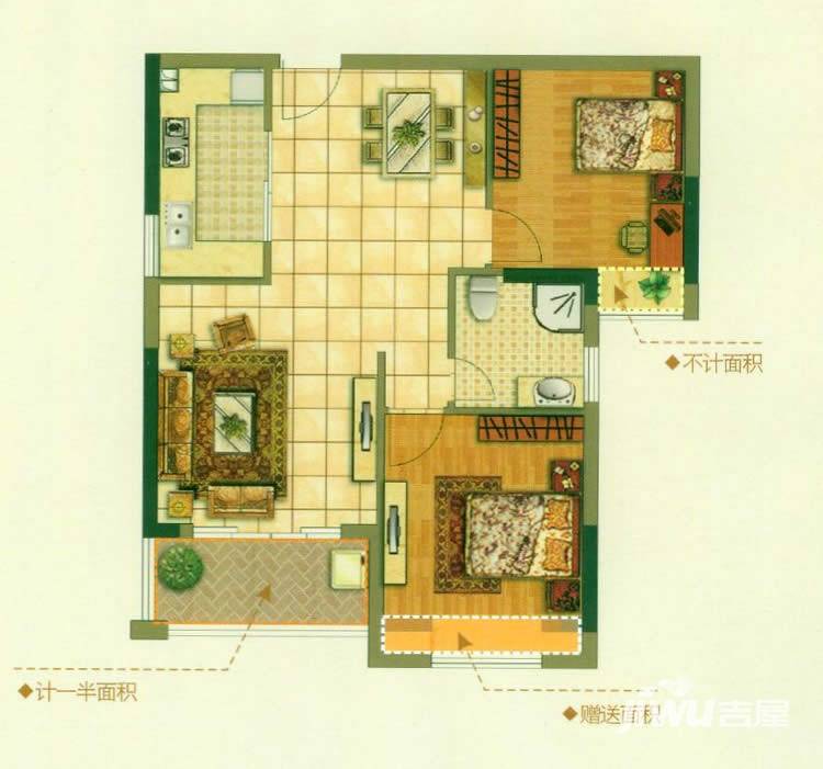 瀚城2室2厅1卫83㎡户型图