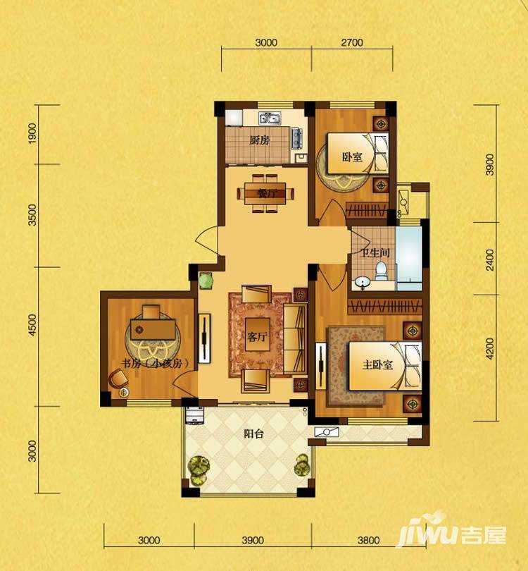 顺发泽润园3室2厅1卫104㎡户型图