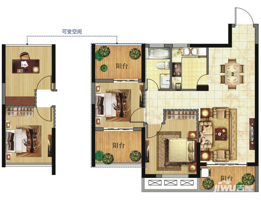 东郡红树湾3室2厅1卫97㎡户型图