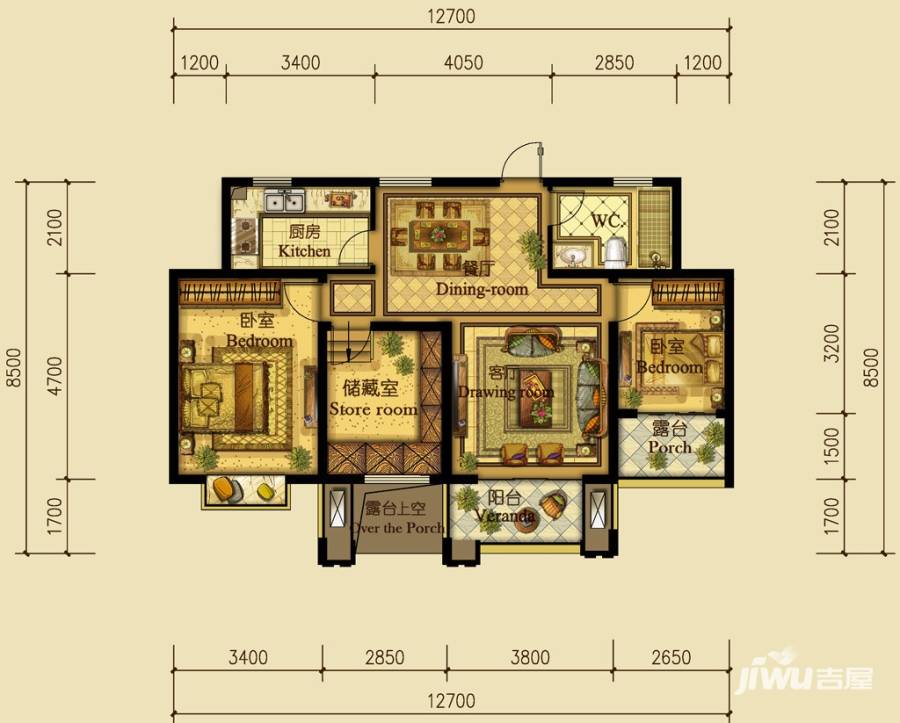 翰林世家3室2厅1卫93㎡户型图