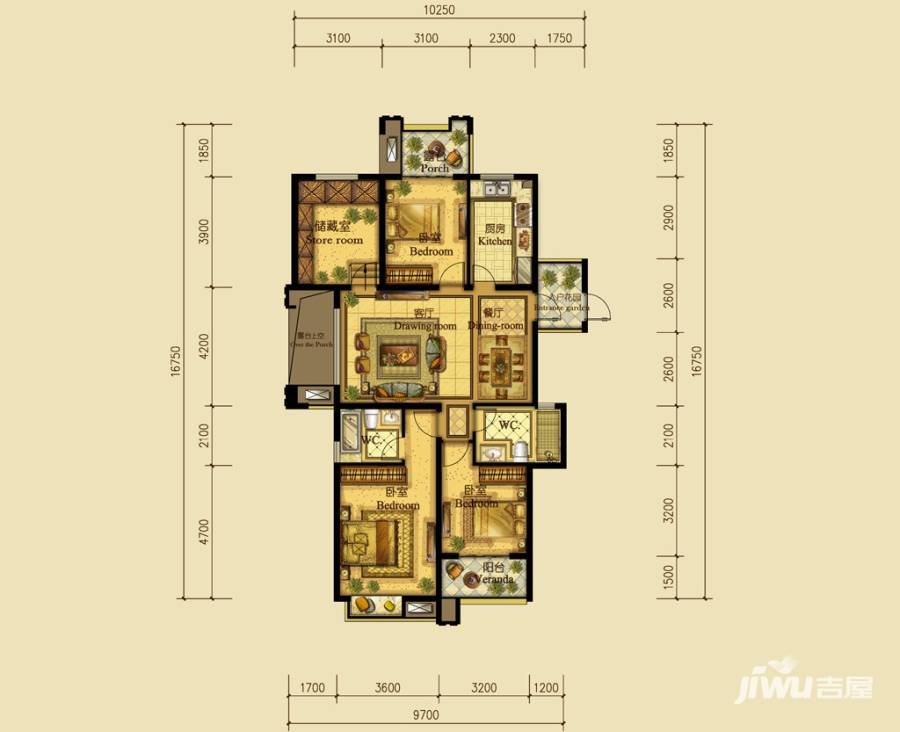 翰林世家4室2厅2卫132㎡户型图