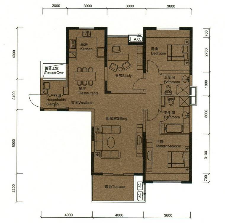 天鸿天际3室2厅2卫119.5㎡户型图