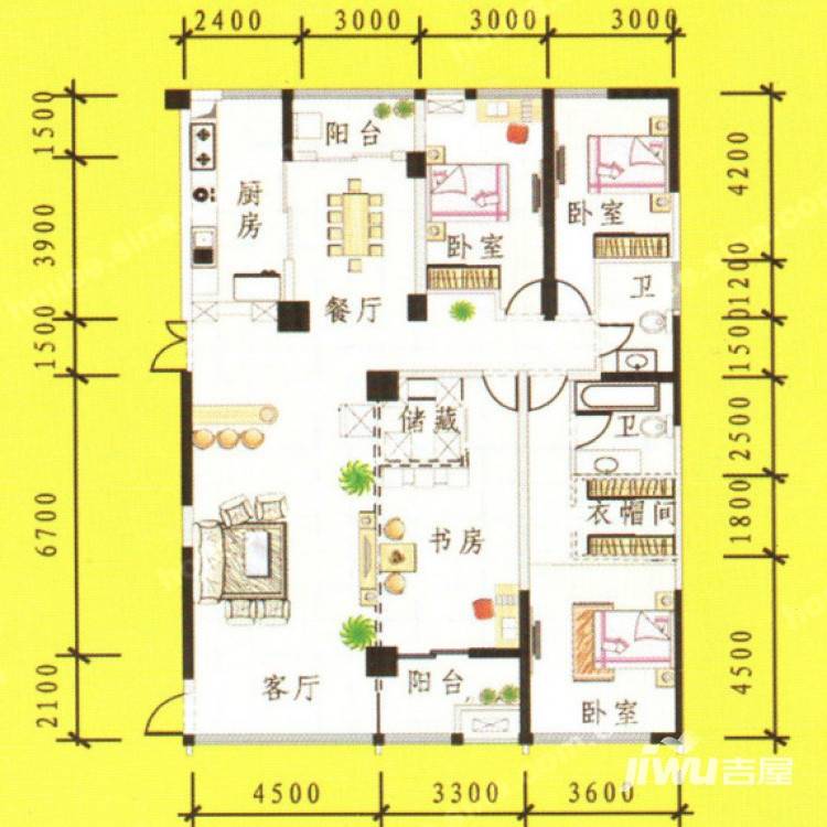 众鑫广场二期4室2厅2卫214.8㎡户型图