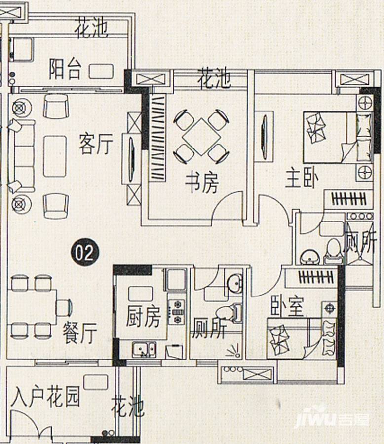 巴厘天地上苑3室2厅1卫101.2㎡户型图