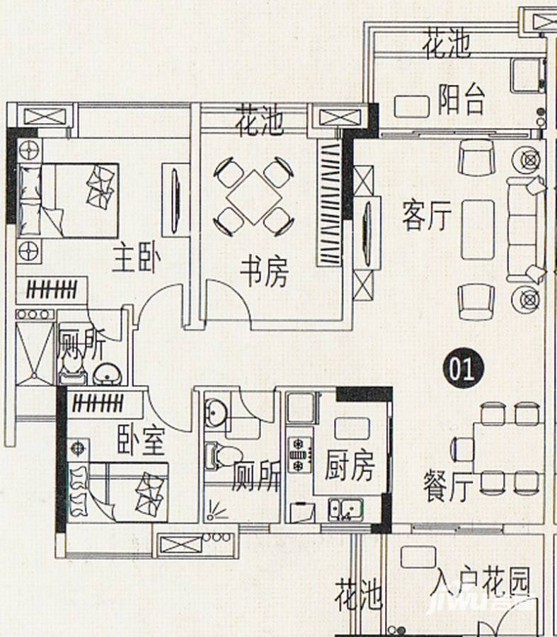 巴厘天地上苑3室2厅2卫101.1㎡户型图