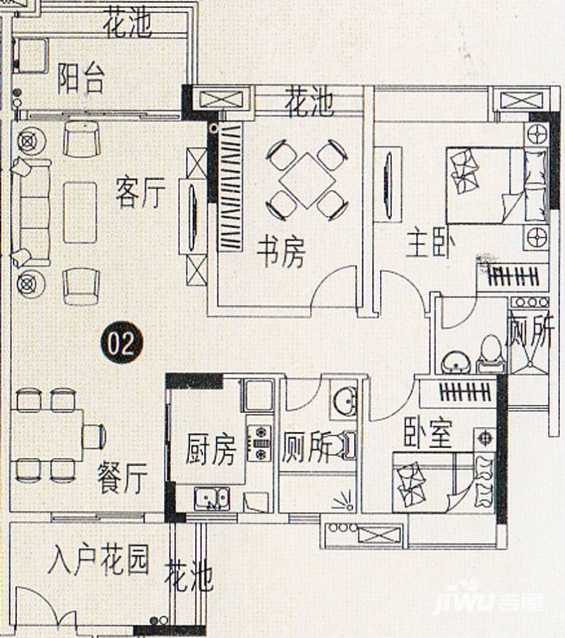 巴厘天地上苑3室2厅2卫101.2㎡户型图