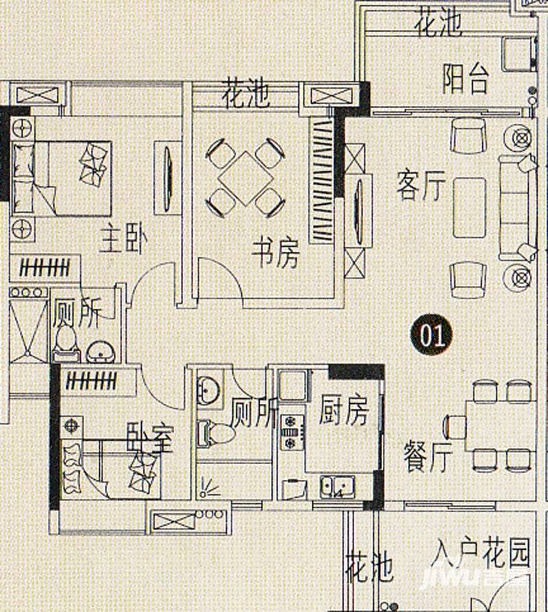 巴厘天地上苑3室2厅2卫101.1㎡户型图