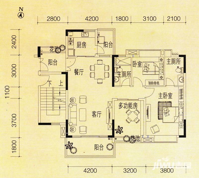 巴厘天地上苑3室2厅2卫128.6㎡户型图