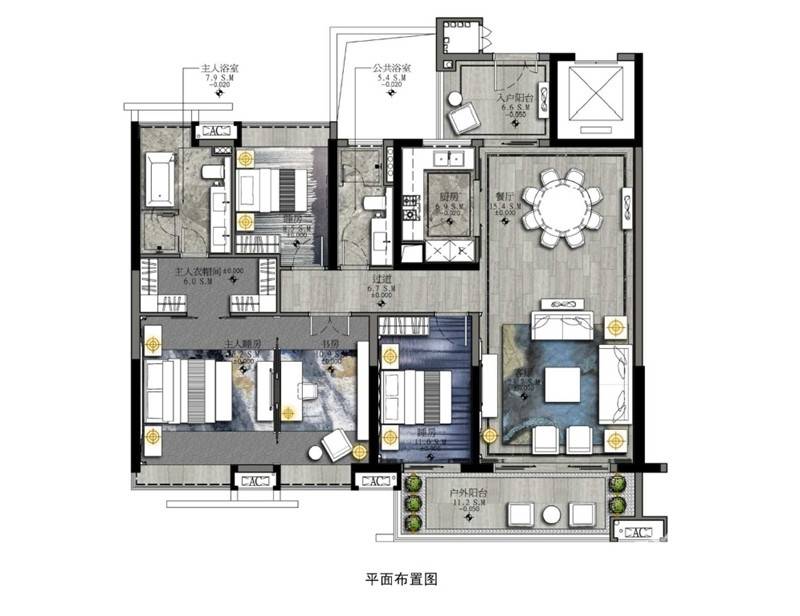 江山国际4室2厅2卫180㎡户型图