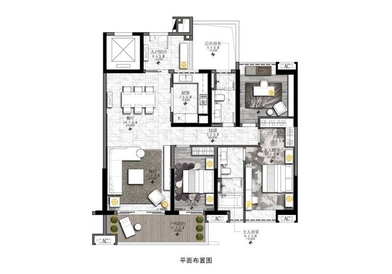 江山国际3室2厅2卫160㎡户型图