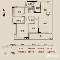 越秀·可逸江畔(商用)3室2厅2卫127㎡户型图